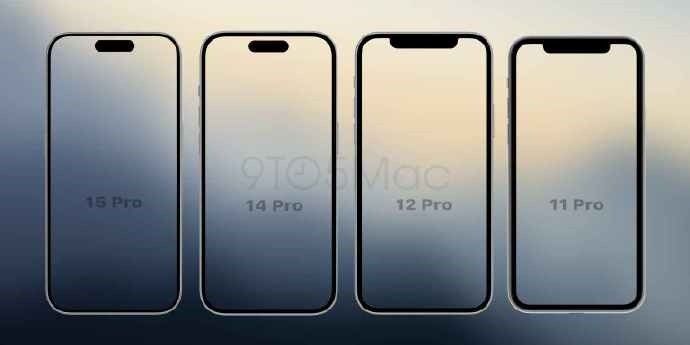 iPhone15正面渲染图曝光 与历代苹果手机对比边框爆窄