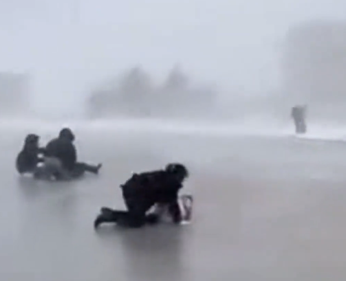 网友实拍东北风雪天有多猛烈：市民手牵手被吹翻！
