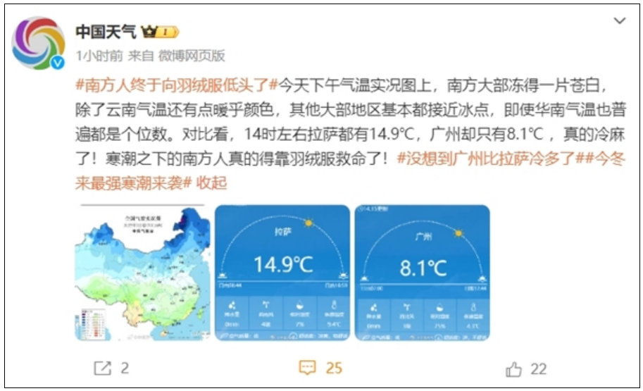 南方人终于向羽绒服低头了：广州仿佛穿越了 比拉萨都冷！