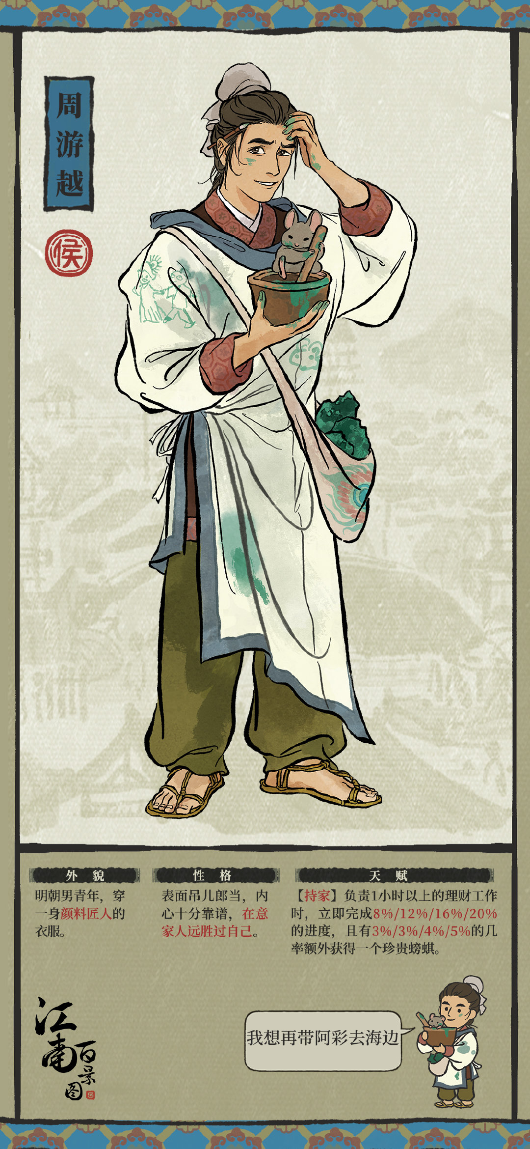 《江南百景图》新居民周游越人物背景故事分享