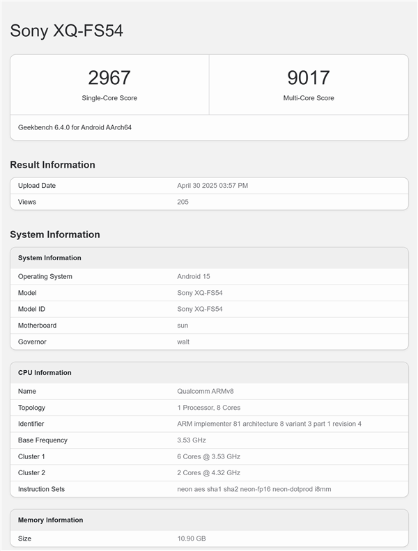 索尼Xperia 1 VII手机跑分出炉：搭载骁龙8至尊版
