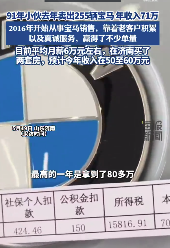 小伙一年卖出255辆宝马年收入71万 分享“销冠”心得