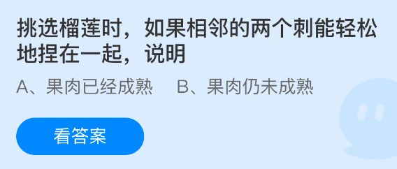 挑选榴莲时如果相邻的两个刺能轻松地捏在一起说明