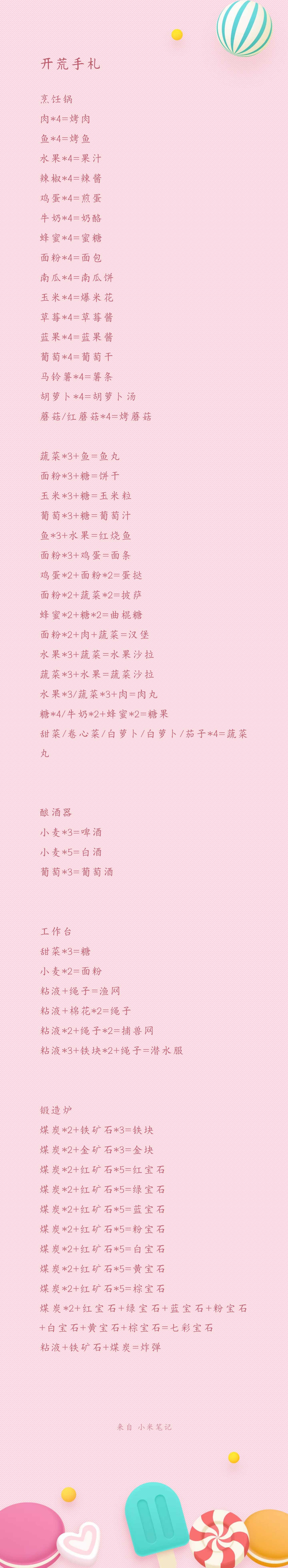 《海岛时光-种田哇旷》各工具制作物品配方汇总