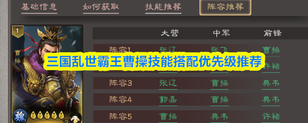 三国乱世霸王曹操技能搭配优先级推荐