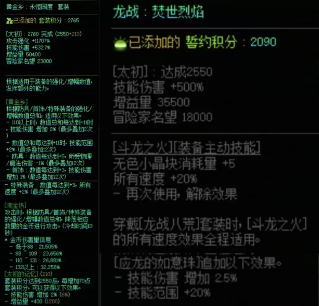 DNF黄金乡加龙战誓约搭配属性全览