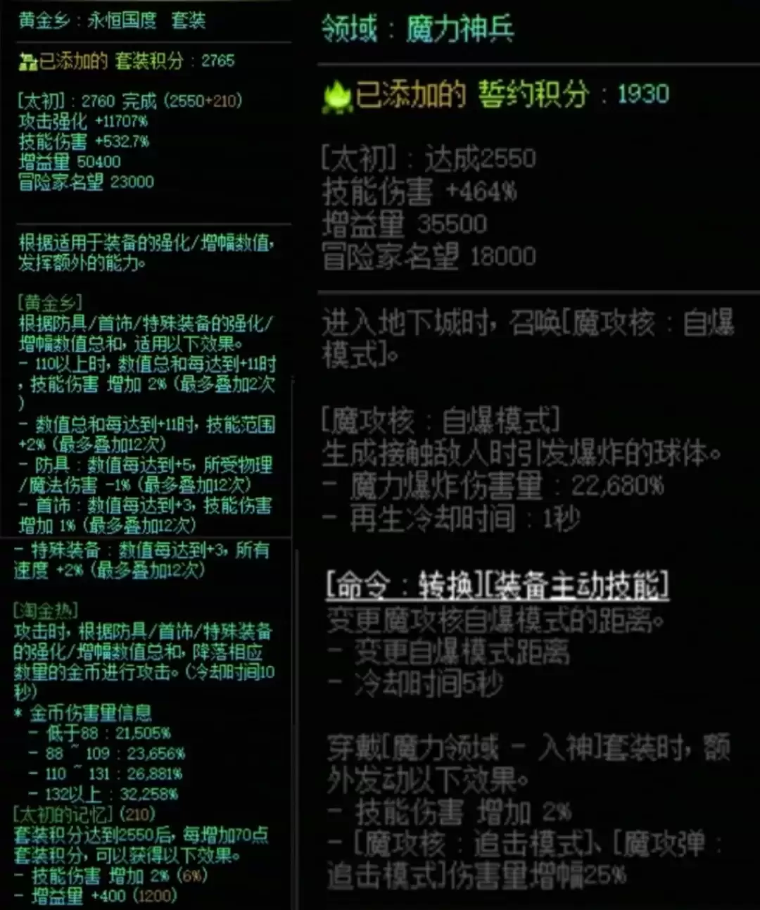 DNF黄金乡配魔力誓约属性一览