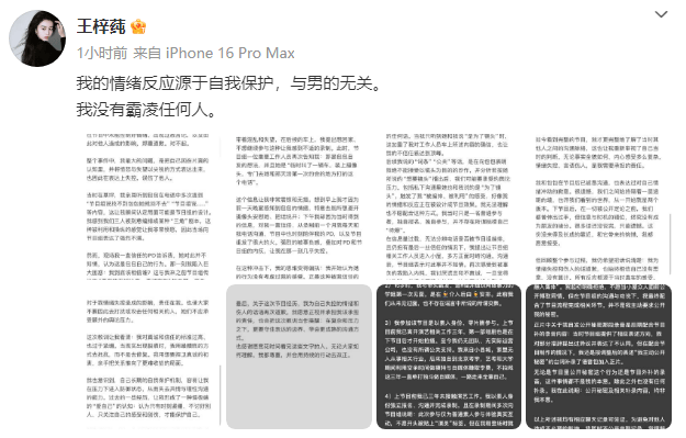 王梓莼称没霸凌任何人：我的情绪反应源于自我保护