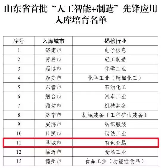 聊城入选山东省首批人工智能+制造先锋应用入库培育名单