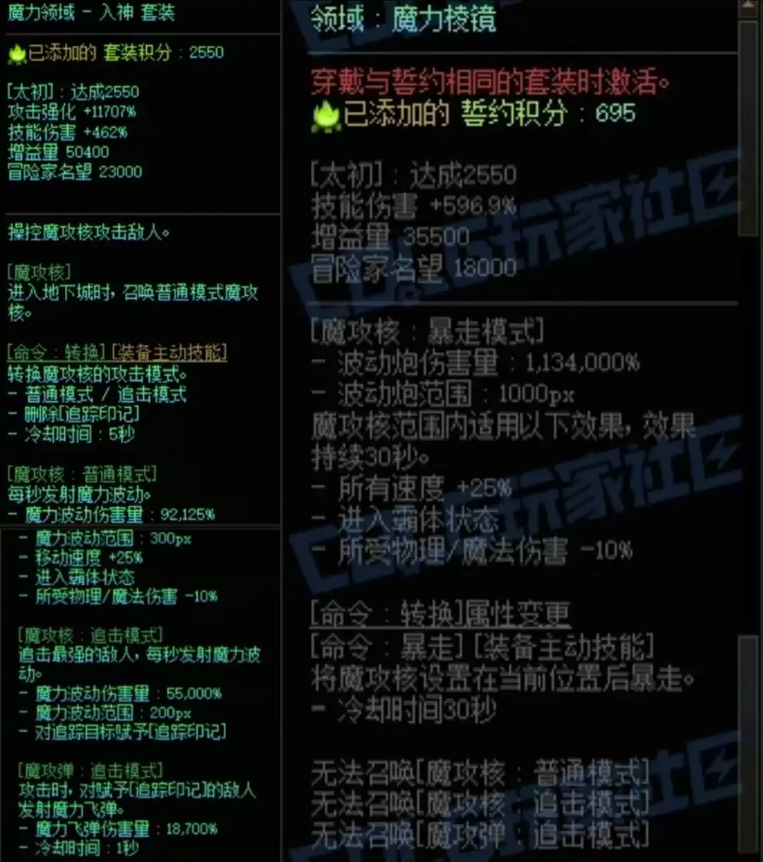 DNF魔力套与魔力誓约左搭配属性一览