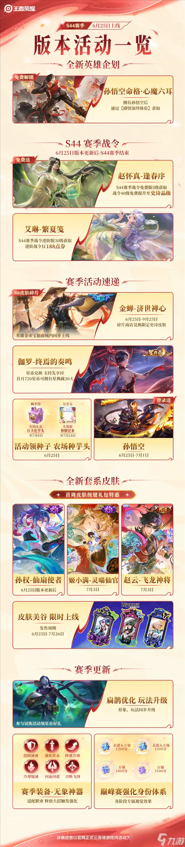 王者荣耀S44新赛季今天开启孙悟空心魔六耳免费拿