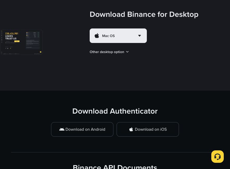 Binance下载页更多选项用于区分不同设备入口