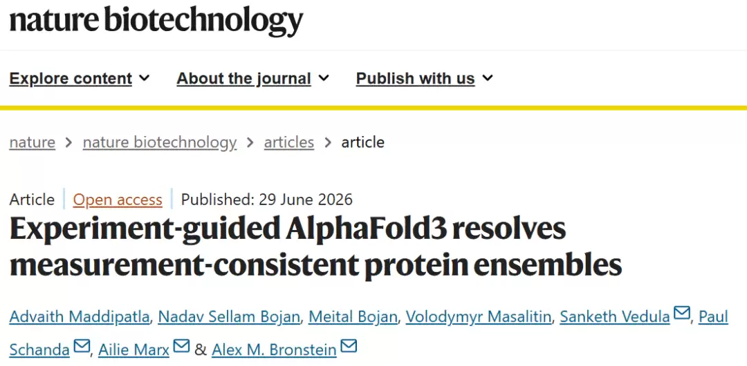 Nat. Biotechnol. | 实验引导AlphaFold3：解析蛋白质构象集合与实验测量高度一致