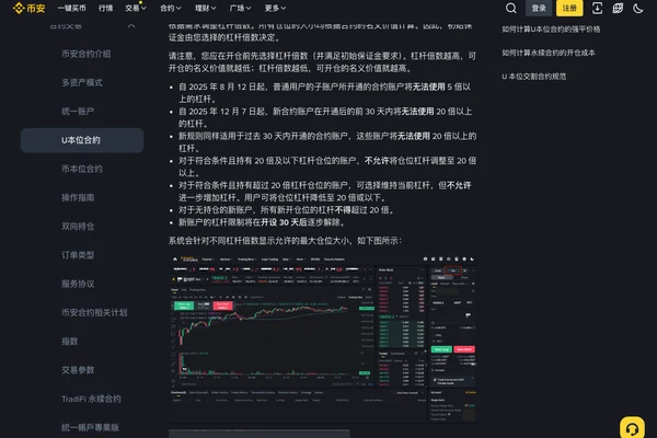 币安 U 本位合约杠杆和保证金官方说明页面