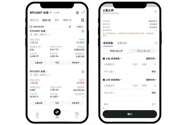 OKX 永续合约仓位页查看止盈止损和保证金率