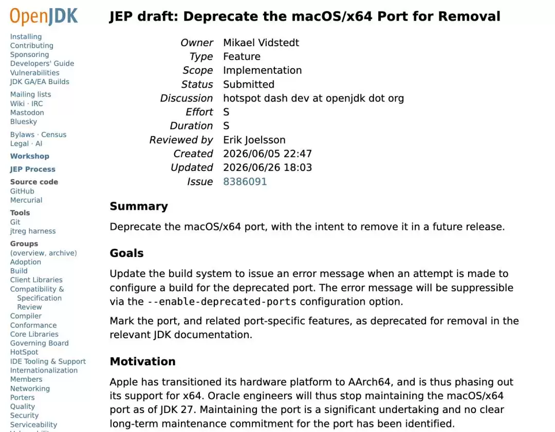 Java 即将放弃 Intel Mac：JDK 27 起不再续命