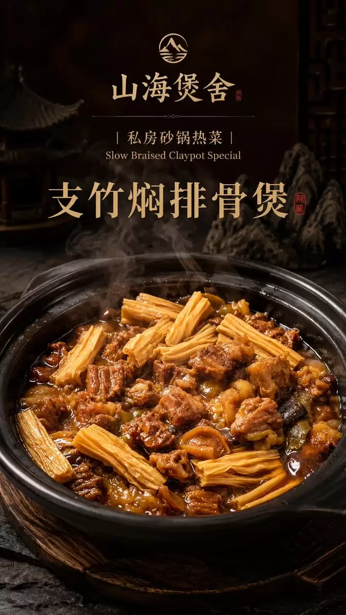 中式高端砂锅美食海报
