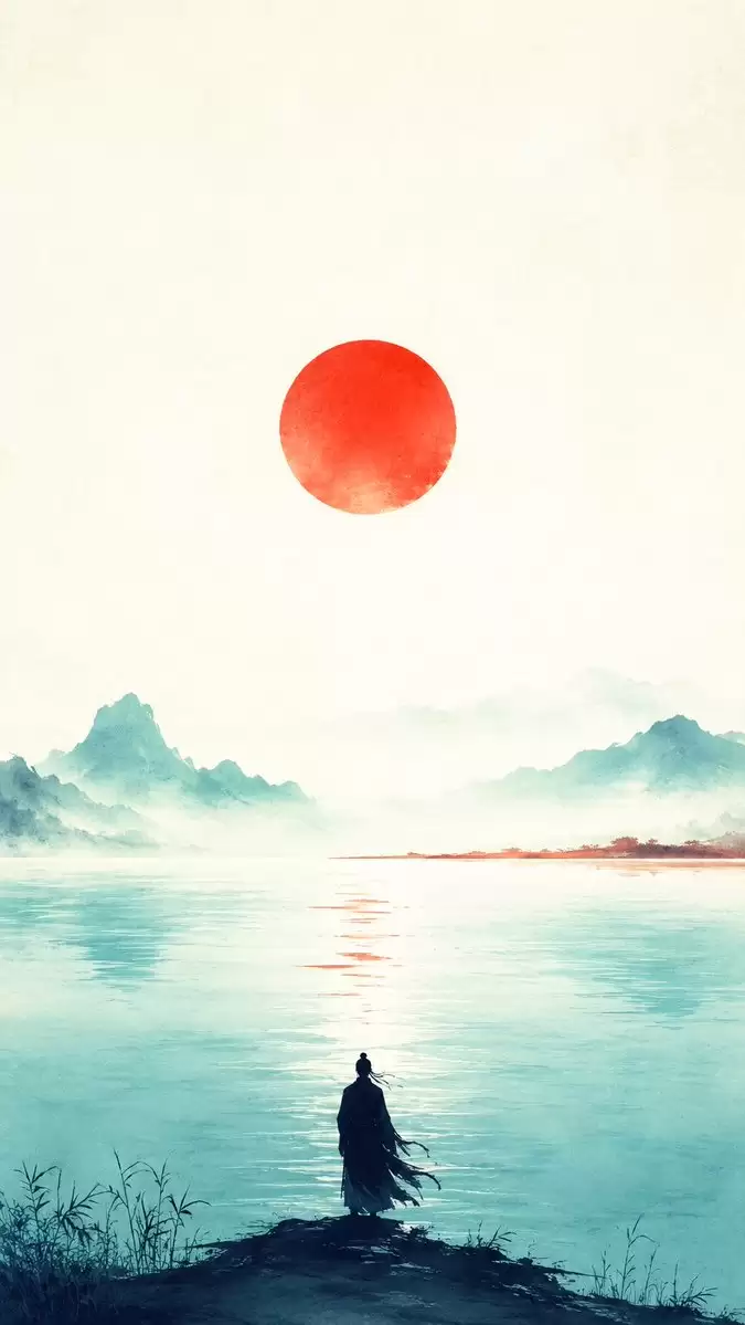 极简东方禅意日落海报