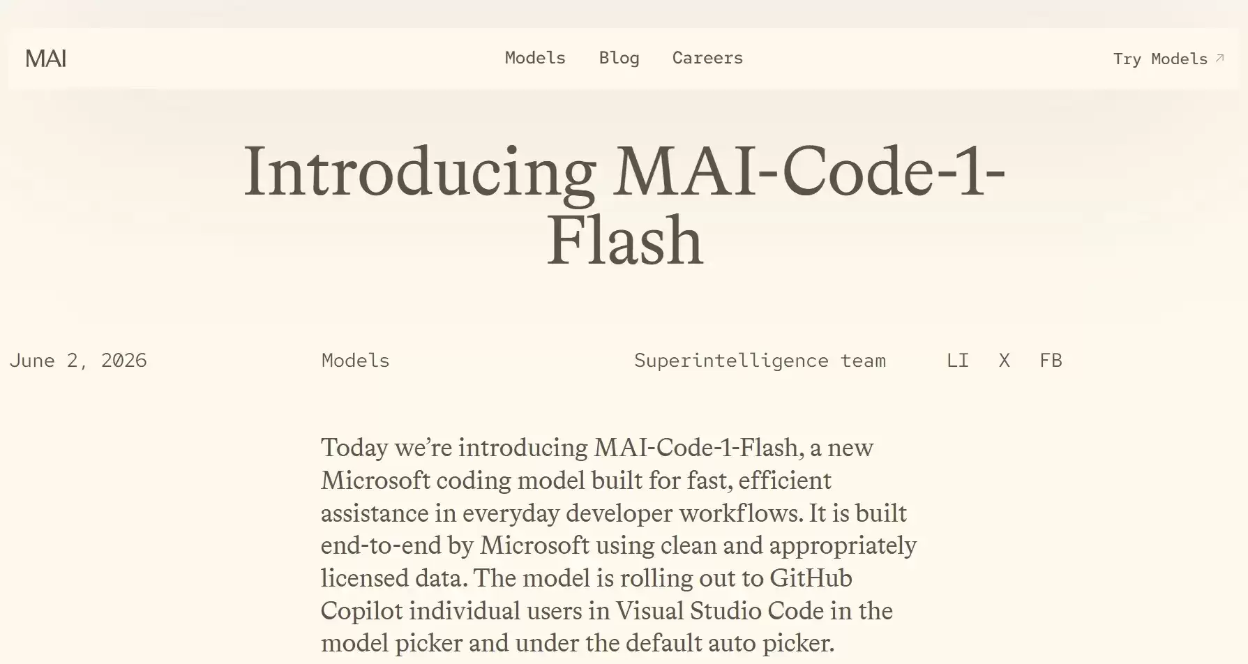 MAI-Code-1-Flash - 微软推出的代码生成与Agent开发模型