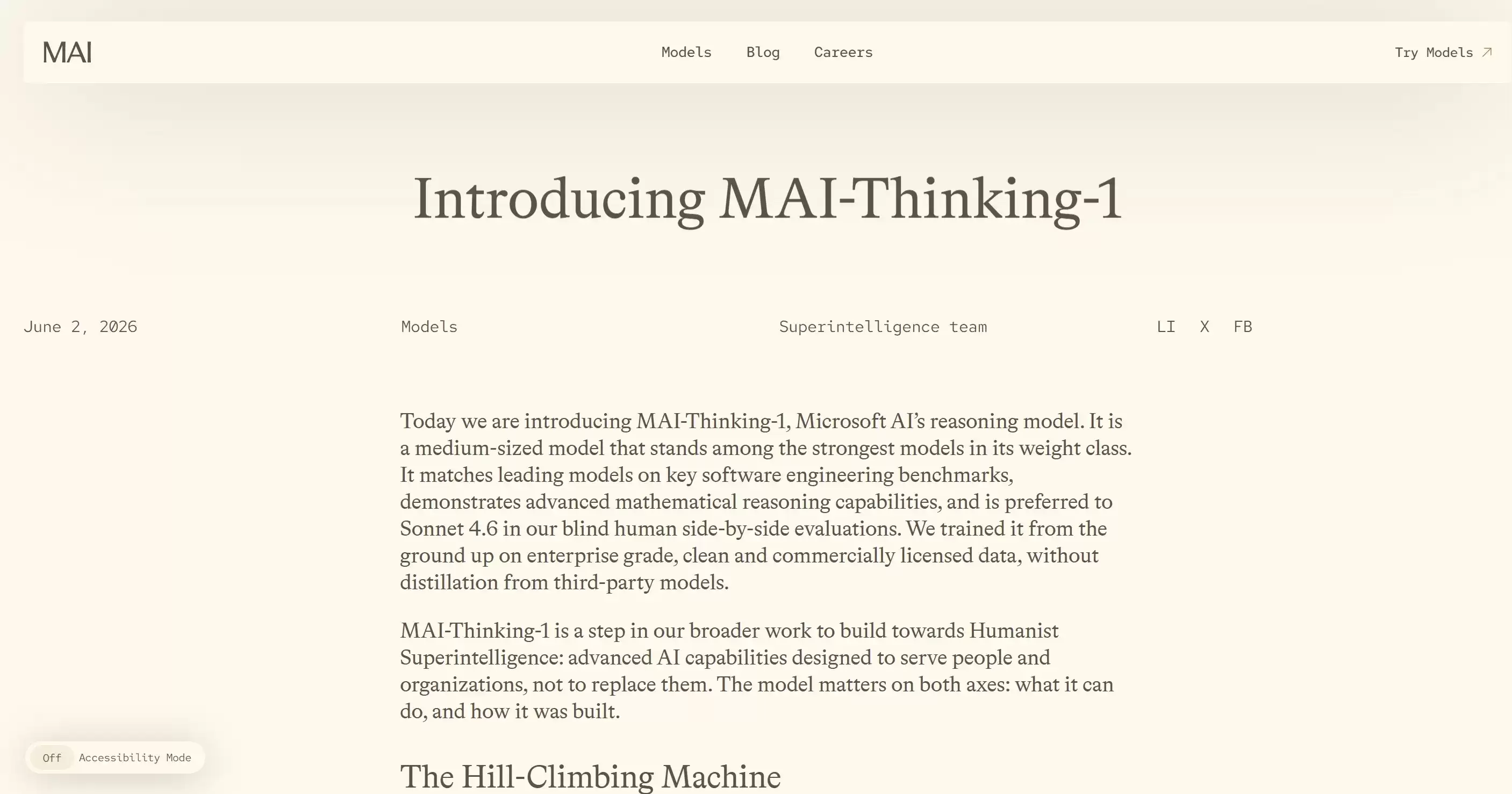 MAI-Thinking-1 – 微软推出的高级推理与代码生成模型
