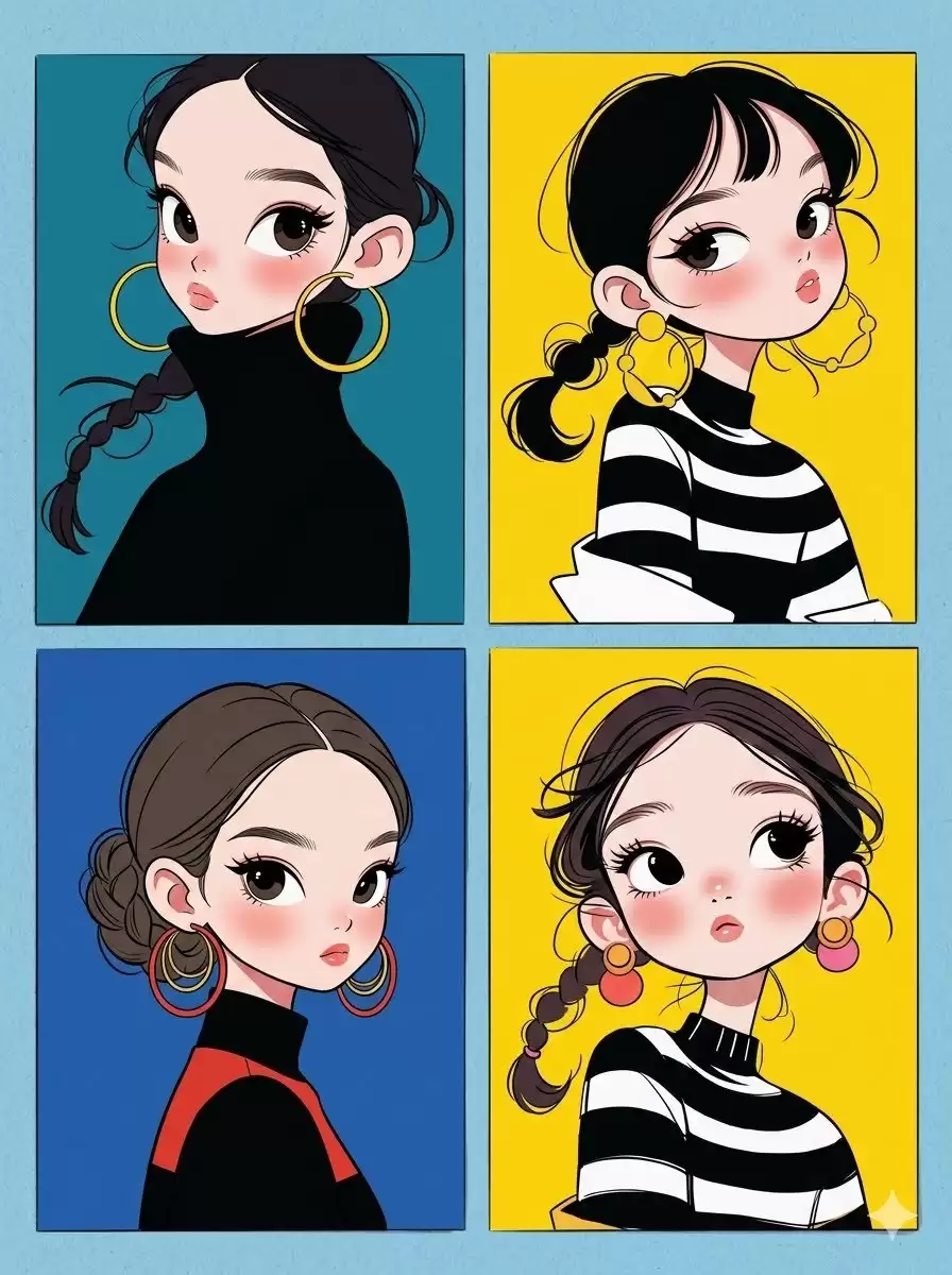 Q 版少女拼贴画 韩式网漫