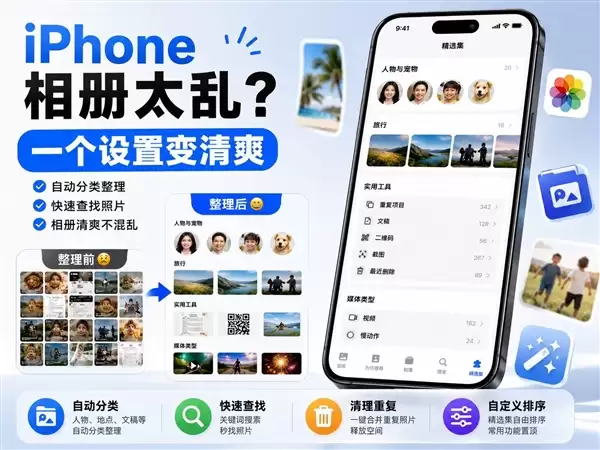 iPhone相册凌乱：一分钟自动分类整理变清爽
