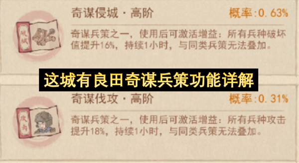 这城有良田奇谋兵策功能详解