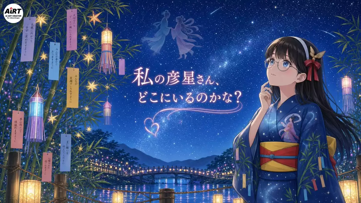 七夕少女星空下