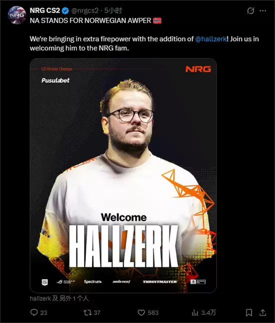 官宣：NRG签下hallzerk：Jeorge重返主力阵容