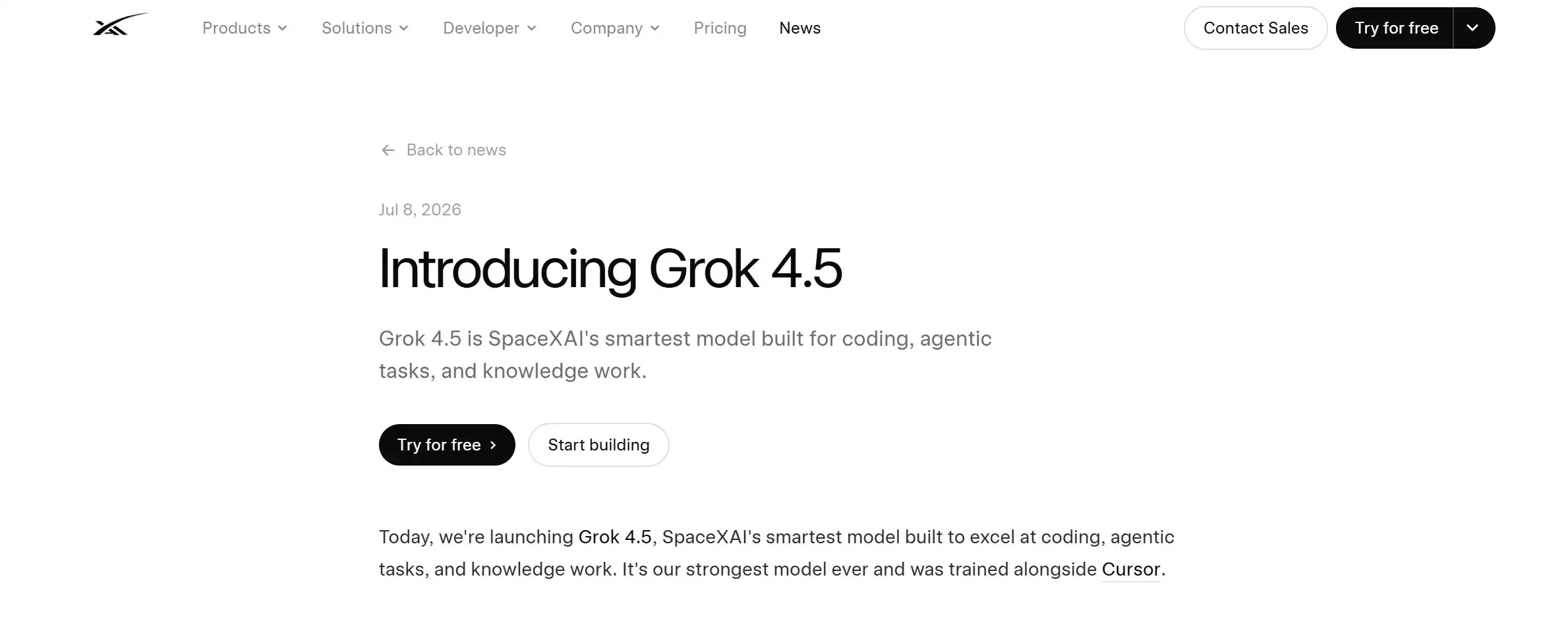Grok 4.5 – SpaceXAI推出的编程与智能体大语言模型