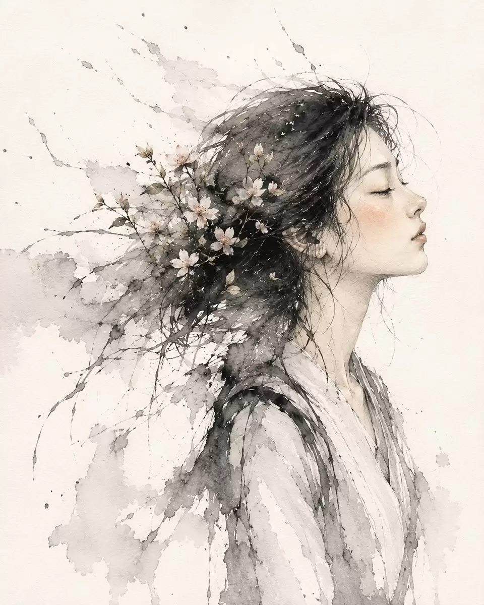 水墨樱花绘像