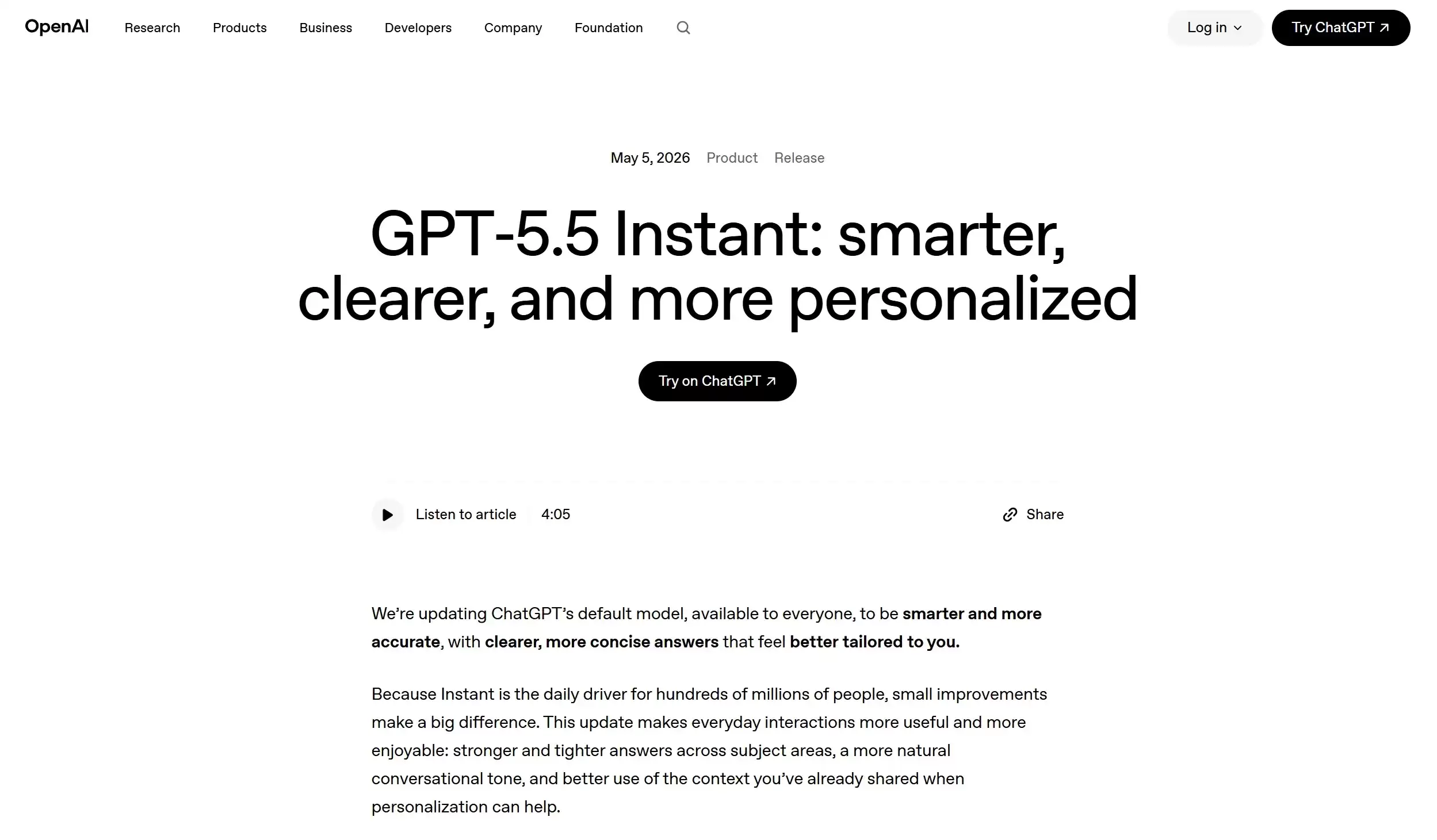 GPT-5.5 Instant - OpenAI推出的低延迟多模态大语言模型