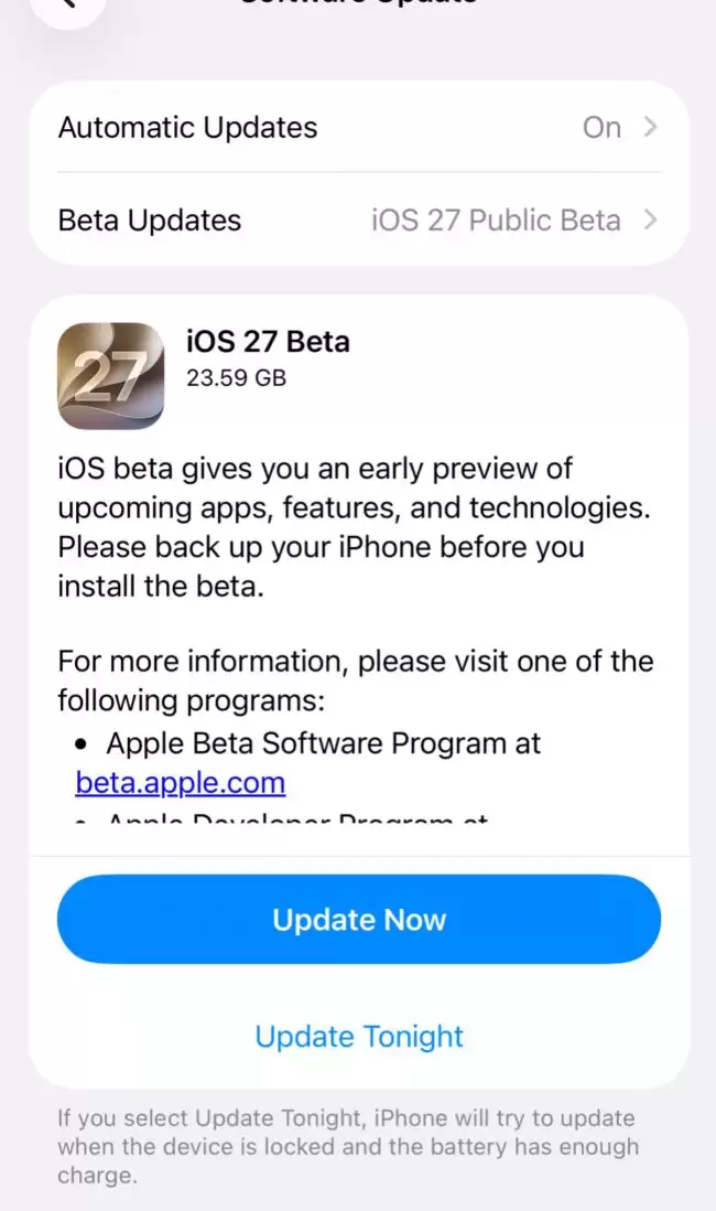 苹果推送 iOS 27 等首个公测版 同步发布 macOS 27 Beta 3 修订版