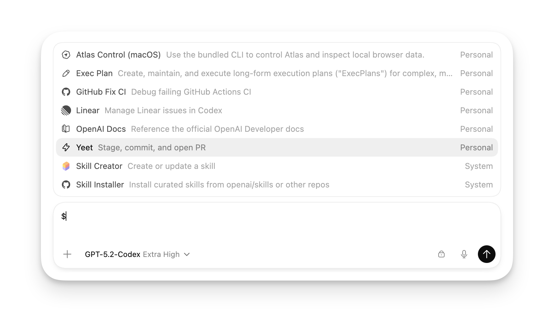 Codex Skills 选择器中的 Skill Installer 与多个个人技能