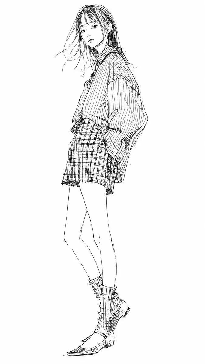 漫画时尚少女线稿