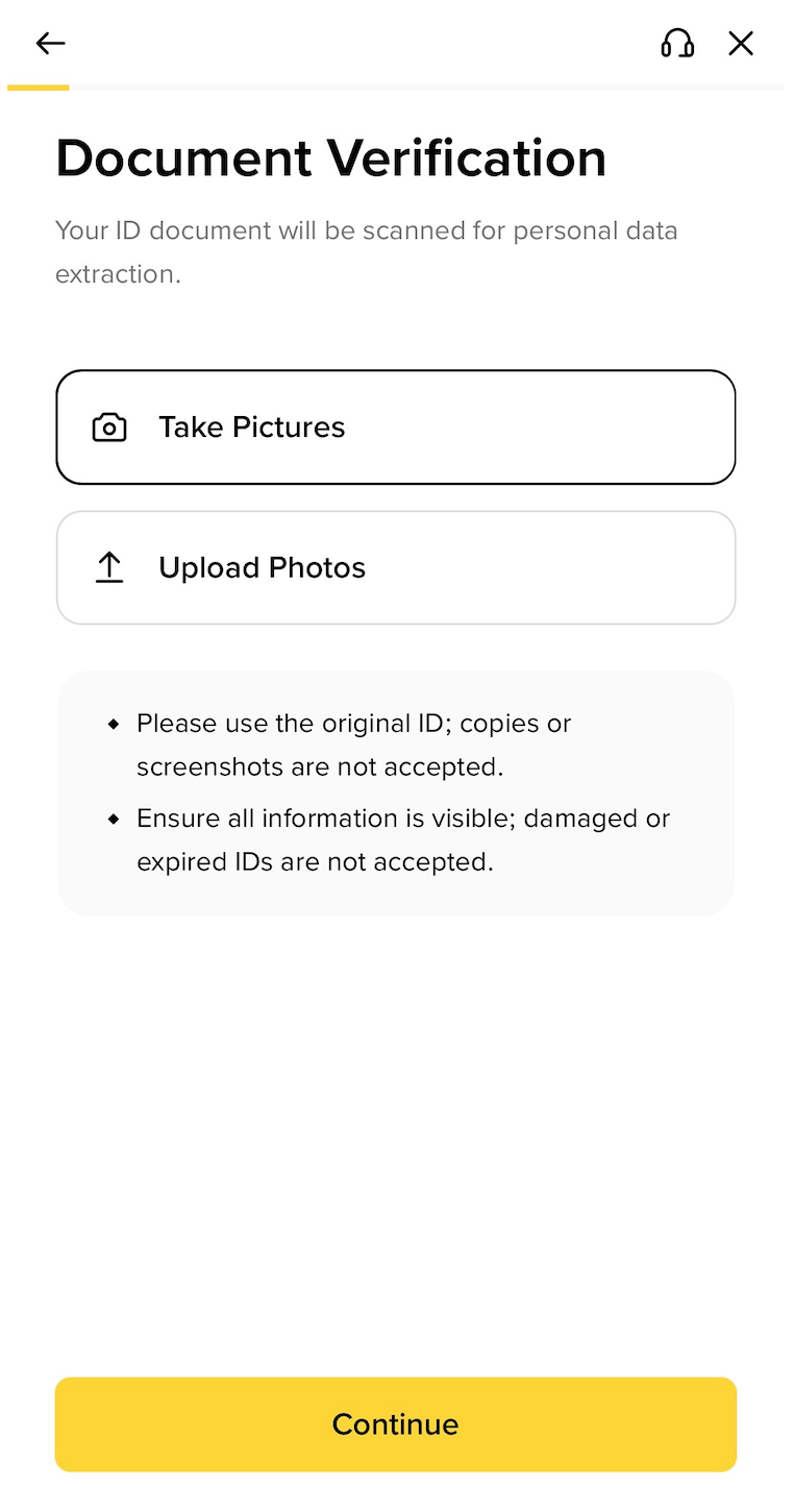 币安Document Verification身份证拍照和照片上传要求