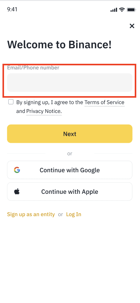 Binance App邮箱手机号与快捷注册页面