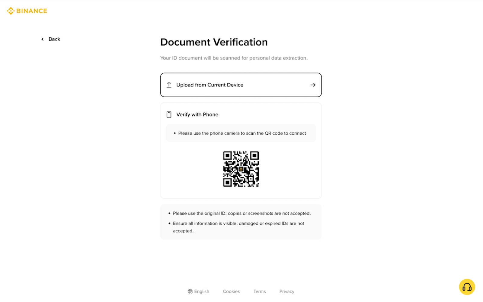 Binance网页版证件上传与手机扫码方式