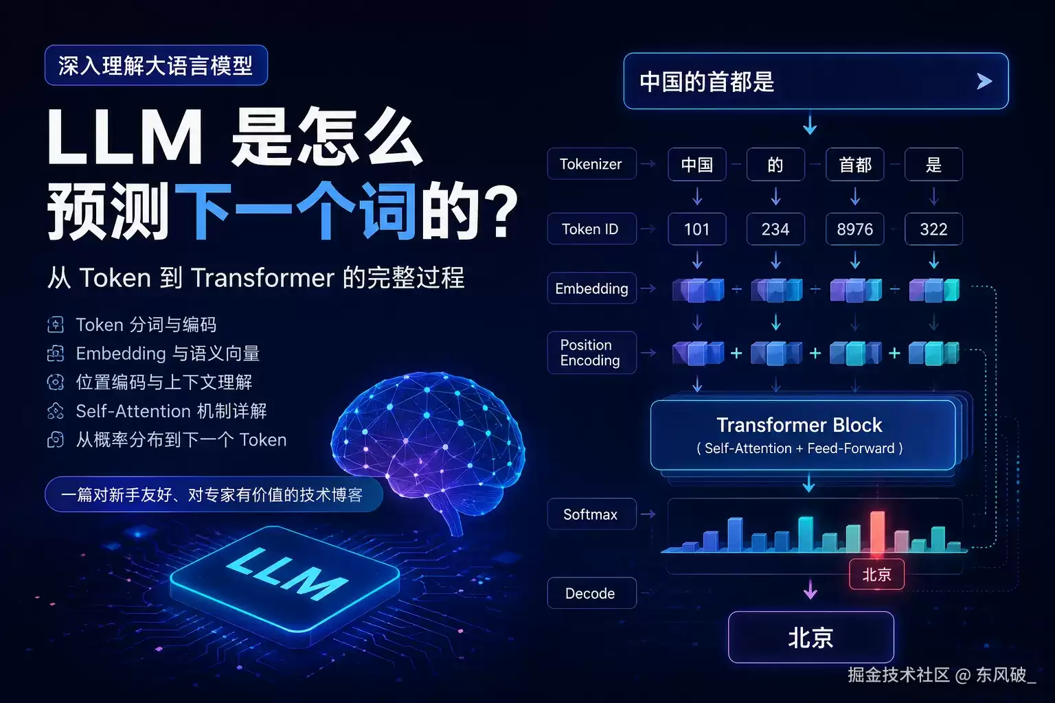 LLM 是如何预测下一个词的？从 Token 到 Transformer 的完整过程