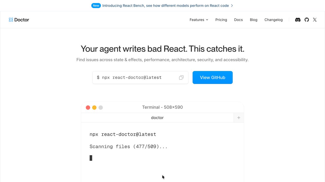 React Doctor 官方首页与 npx 启动命令
