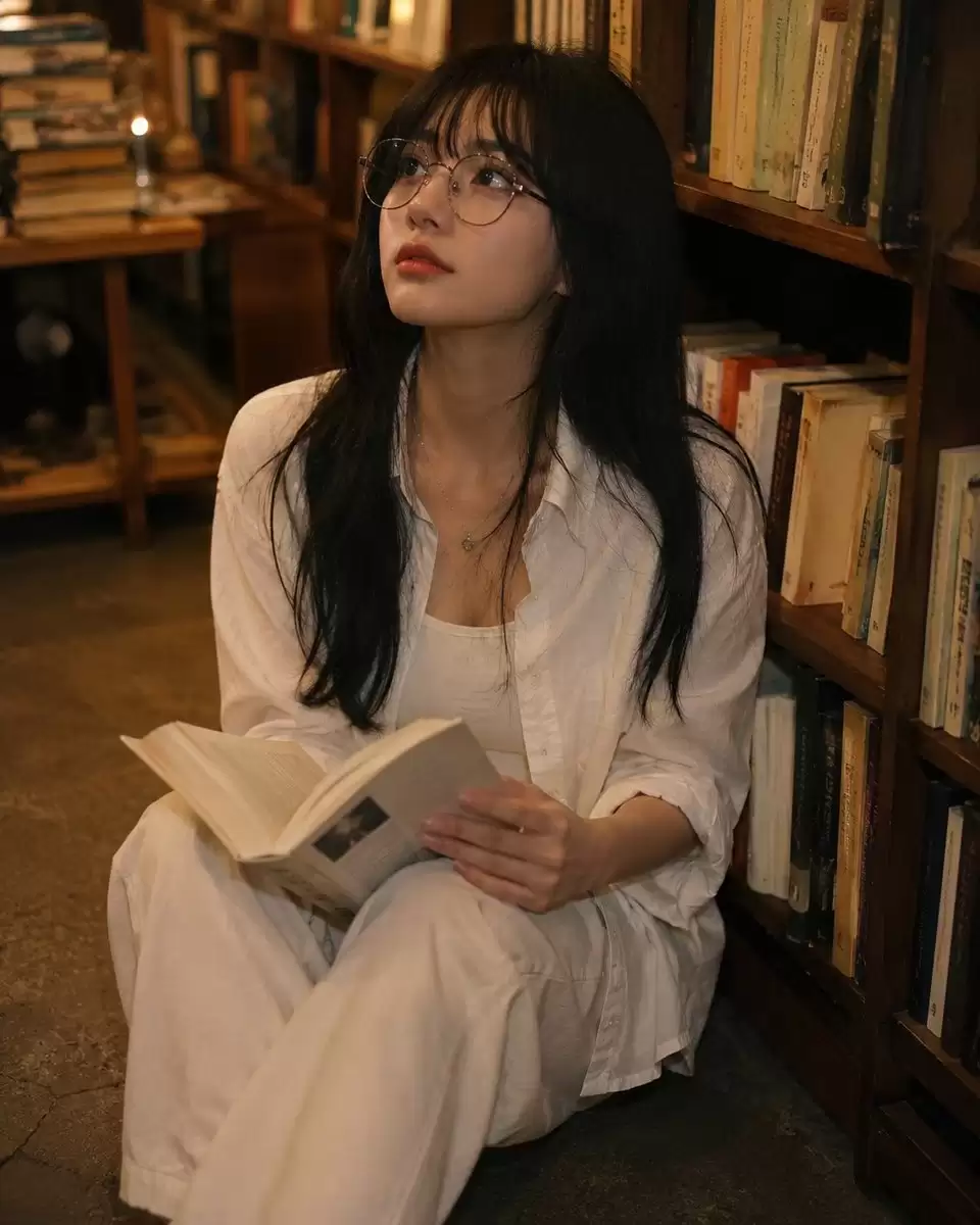 温馨图书馆读书角人像