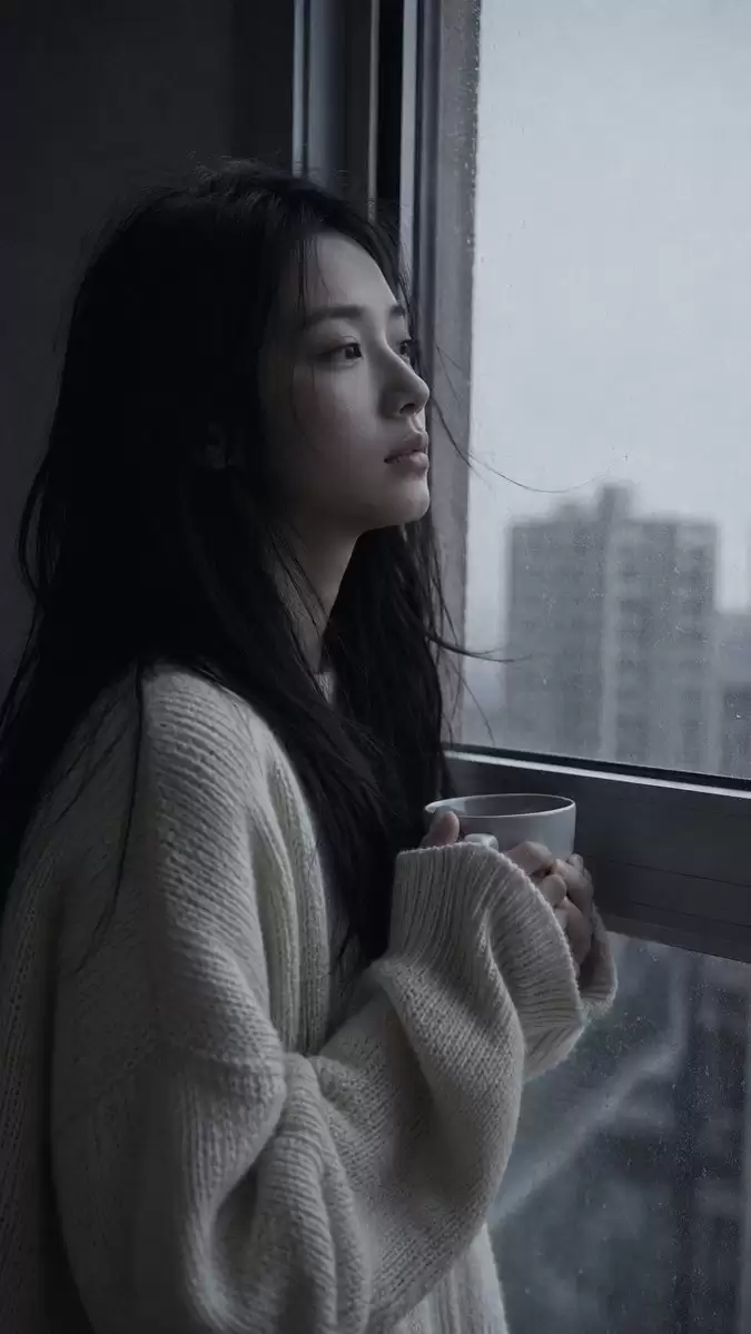 黎明前的忧郁窗边肖像