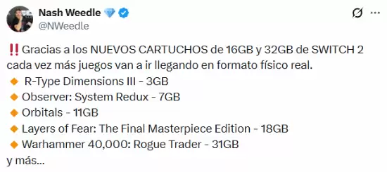 Switch 2将支持16GB/32GB大容量卡带:实体