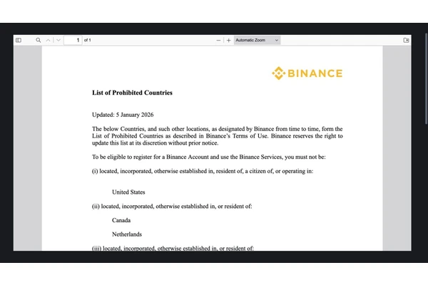Binance 禁止国家名单页面显示更新时间与地区资格说明