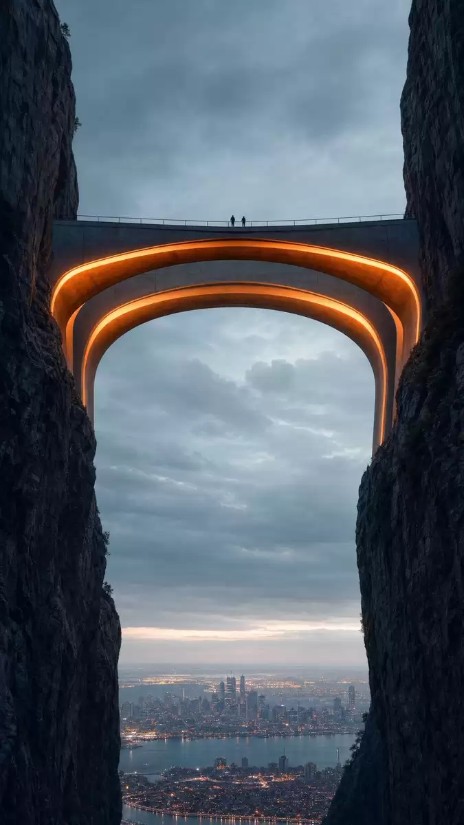 城市峡谷间的霓虹大桥
