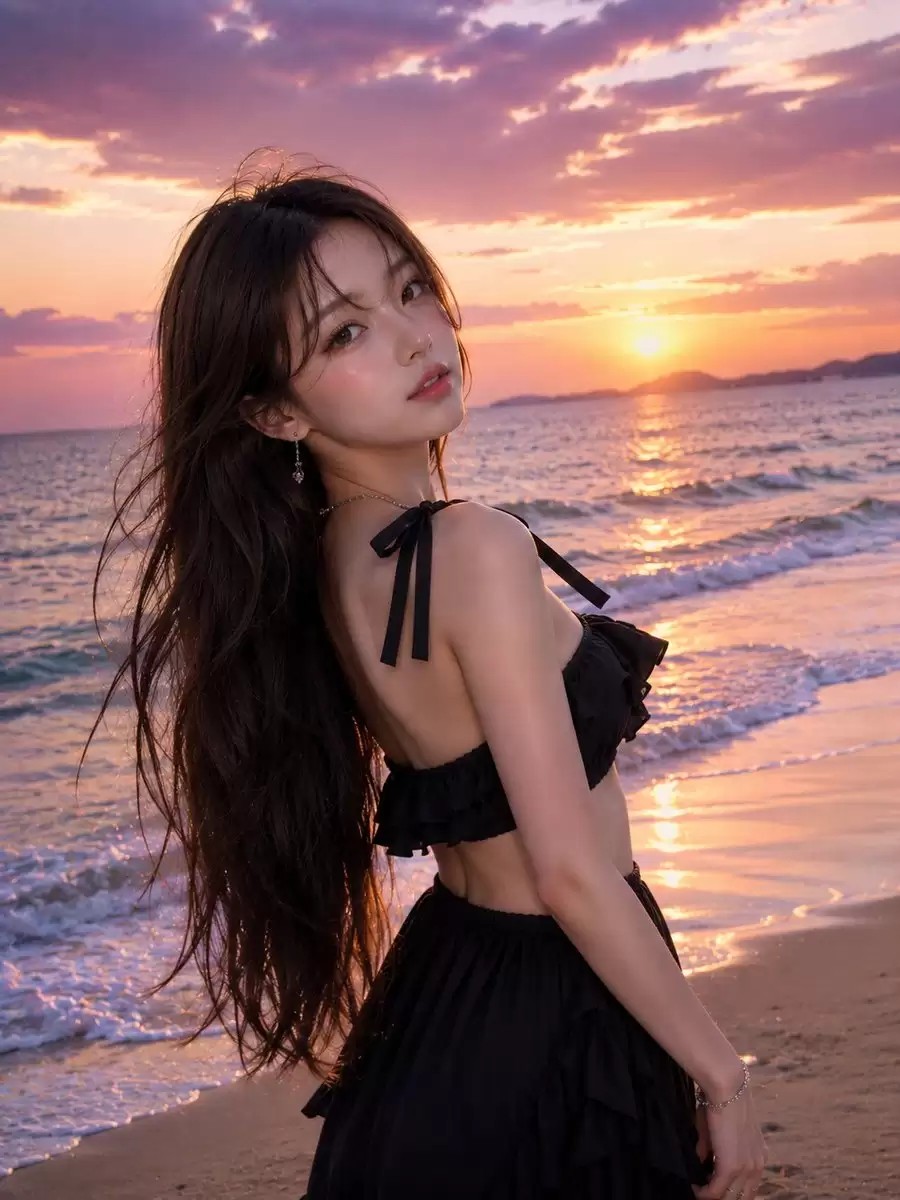 海滩落日时尚人像