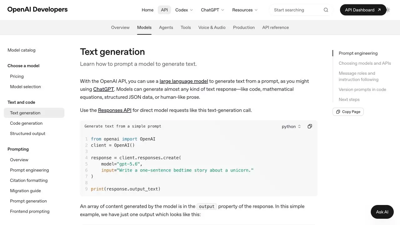 OpenAI Responses API 文本生成 入门教程
