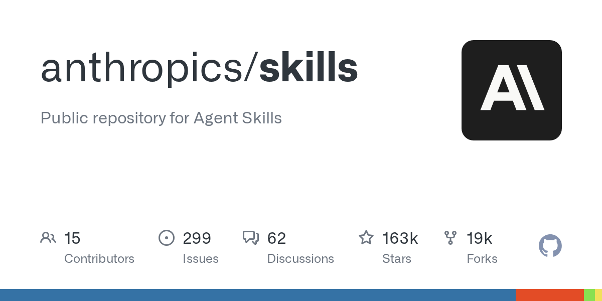 GitHub 生成的 Anthropic skills 官方仓库预览图，可用于核对官方示例来源
