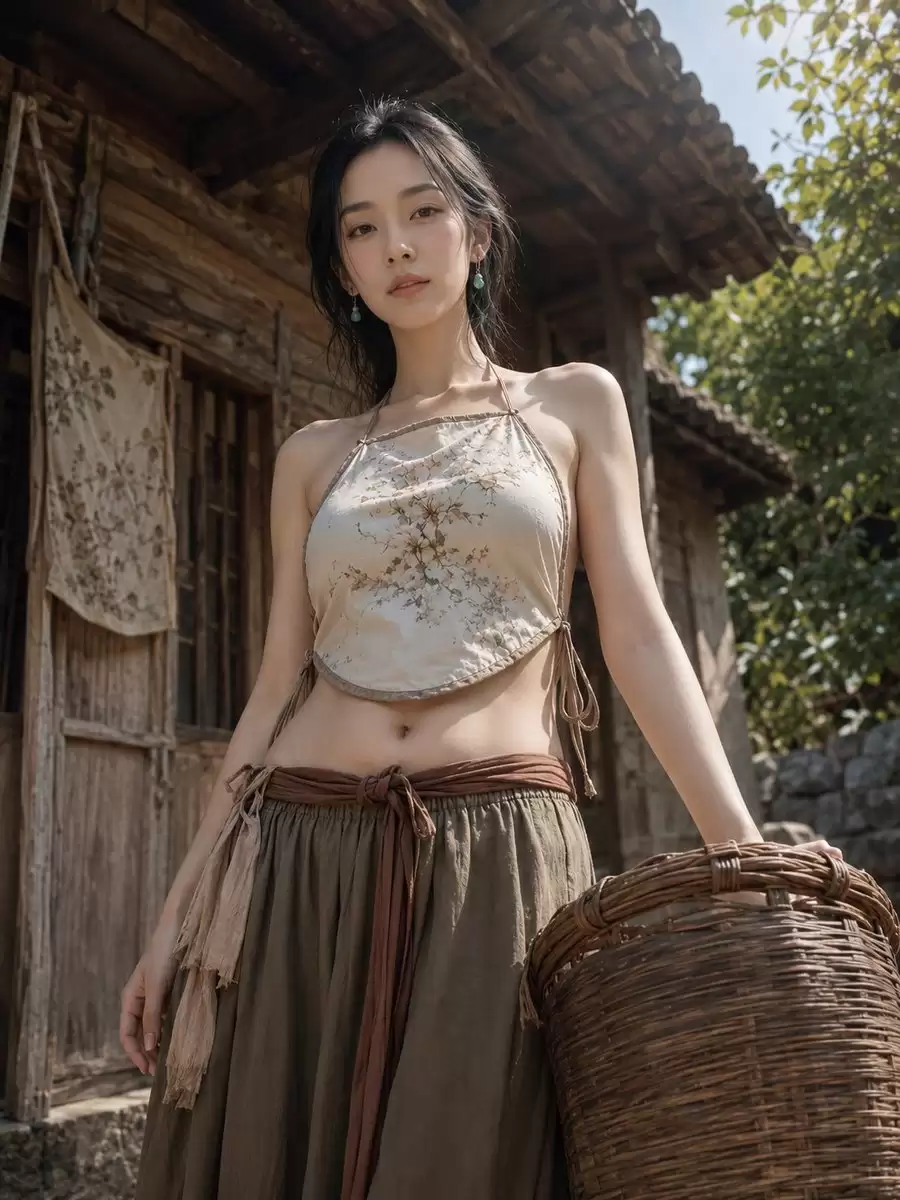 传统庭院的时尚人像