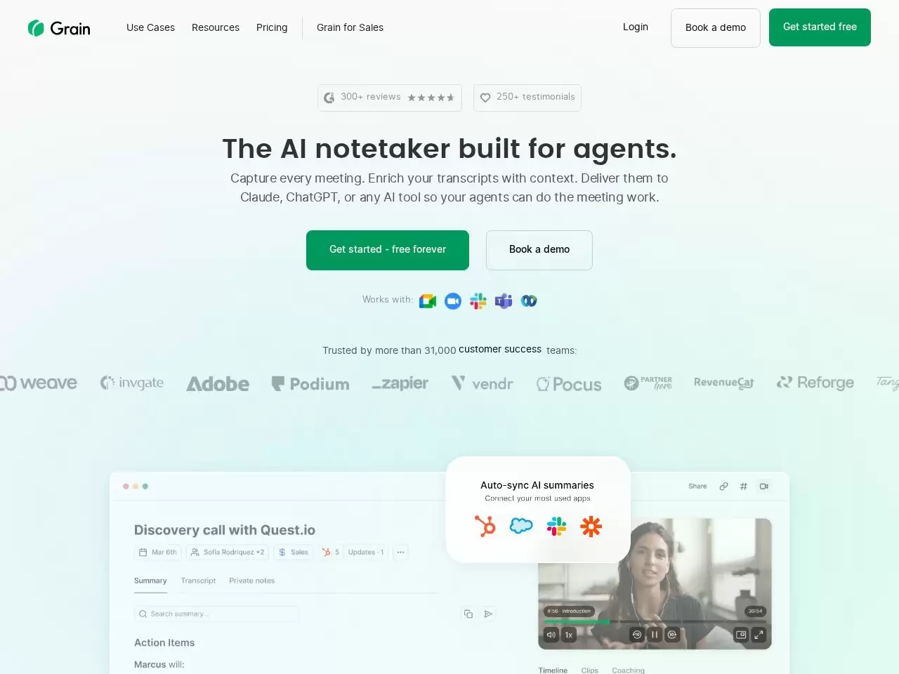 Grain AI-Grain AI 是专为团队定制的客户会议摘要工具